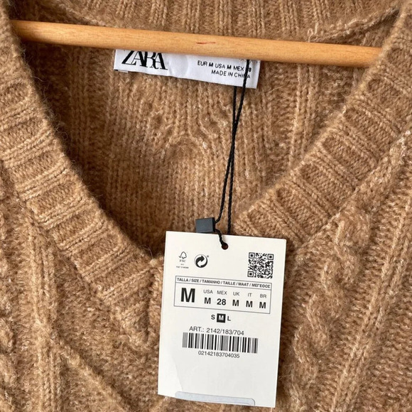 Zara  Cable Knit Ruffle Sweater Vest Alpaca Wool Blend Tan NWT Size Medium - Picture 9 of 10
